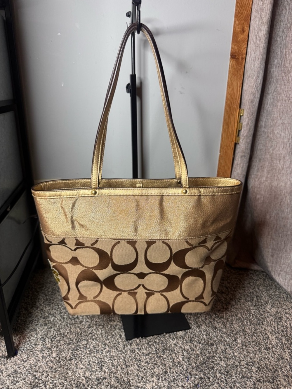 Coach Gold & Brown Signature Floral Tote - Picture 2 of 7